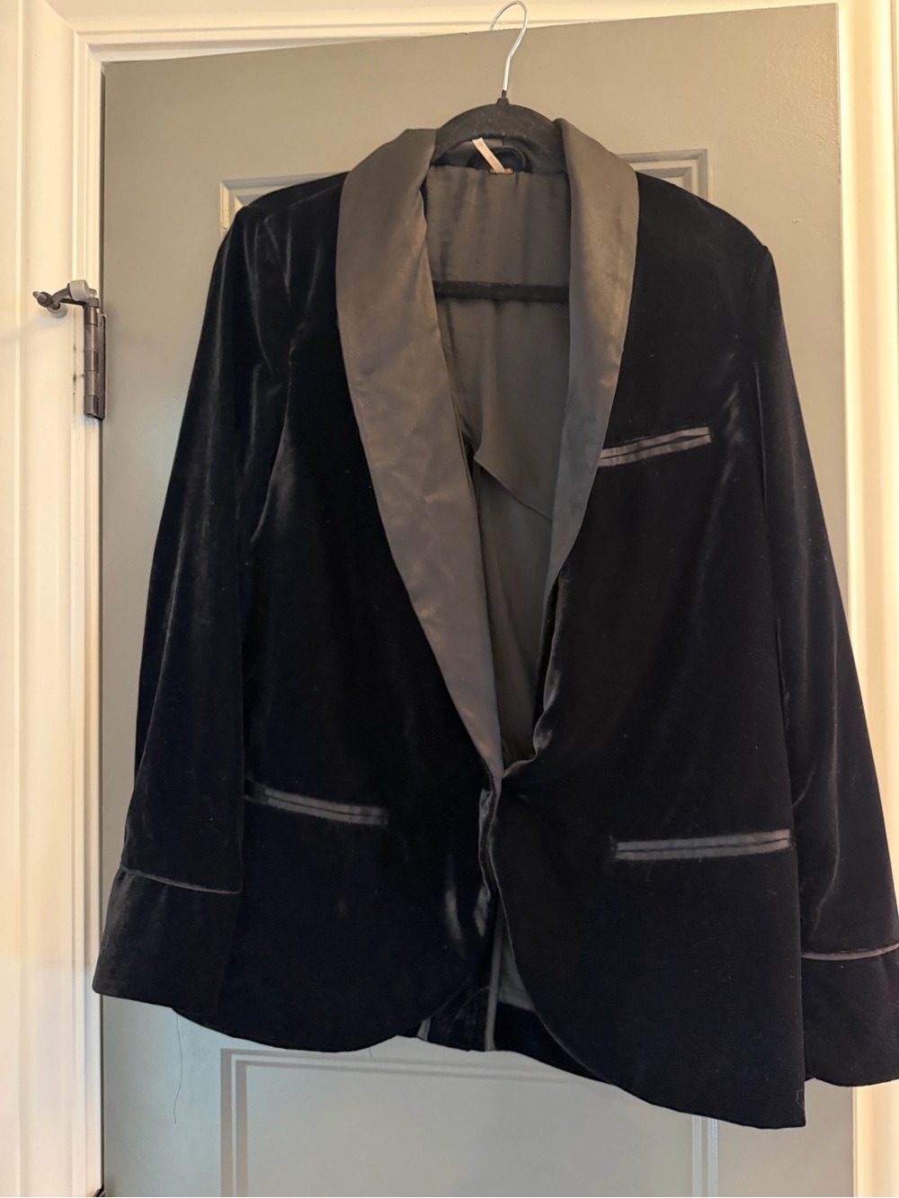 Anthropologie Black Velvet Shawl satin Lapel dress Blazer xs